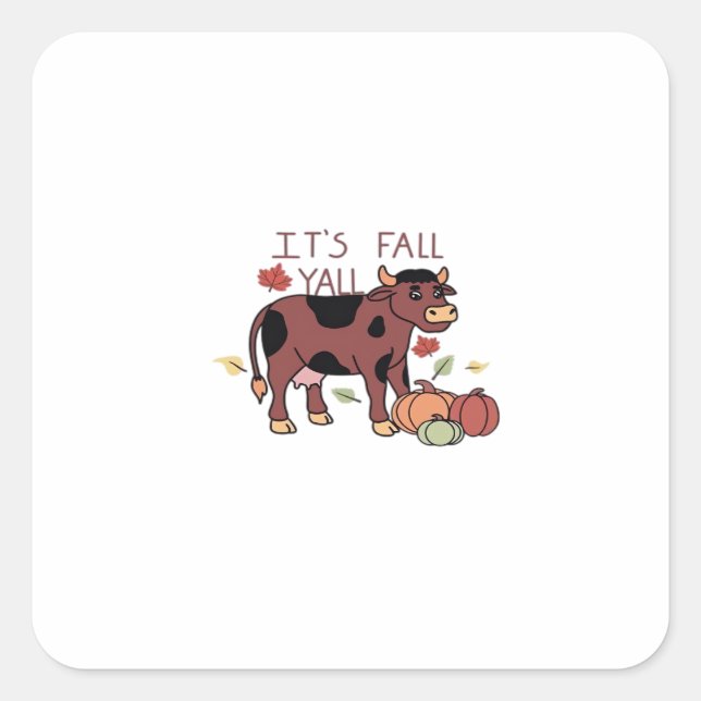 It’s Fall Y’all Cow Retro Style Square Sticker (Front)