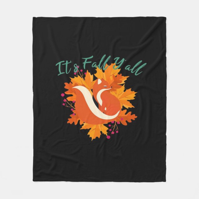 It’s Fall Y’all Cute Autumn Tree Fall Leaves Fleece Blanket (Front)