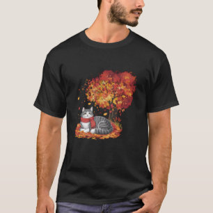 It s Fall Y all Cute Cat and Leaves Autumn Thanksg T-Shirt