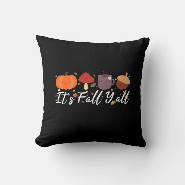 It’s Fall Y’all Cute Coffee Pumpkin Autumn Tree Fa Cushion (Front)
