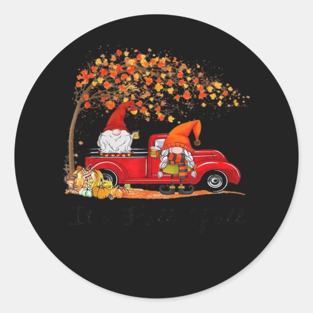 It’s Fall Y’all Cute Gnomes Tree Fall Leaves Classic Round Sticker (Front)
