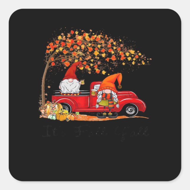 It’s Fall Y’all Cute Gnomes Tree Fall Leaves Square Sticker (Front)