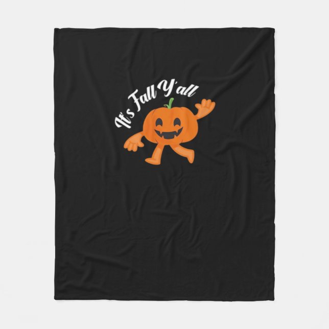 It’s Fall Y’all Cute Pumpkin Illustration Fleece Blanket (Front)
