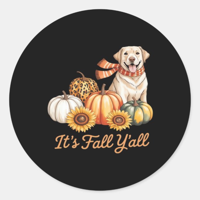 It’s Fall Y’all Dog Leopard Pumpkin Fall Creative  Classic Round Sticker (Front)