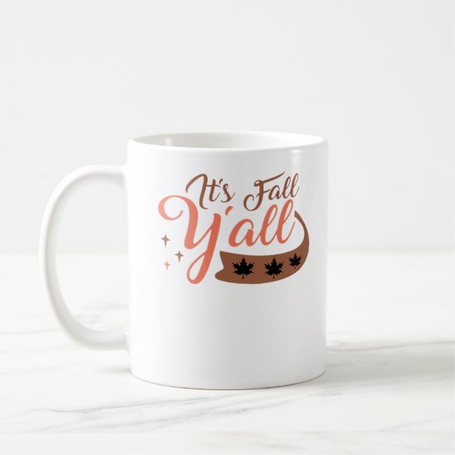 It’s Fall Y’all, Fall Pumpkin Skeleton Creepy Leaf Coffee Mug (Left)