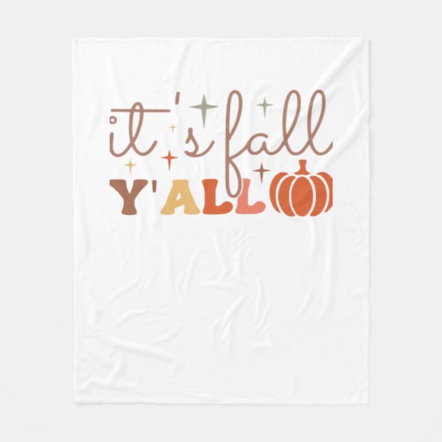 It’s Fall Y’all, Fall Pumpkin Skeleton Creepy Leaf Fleece Blanket (Front)