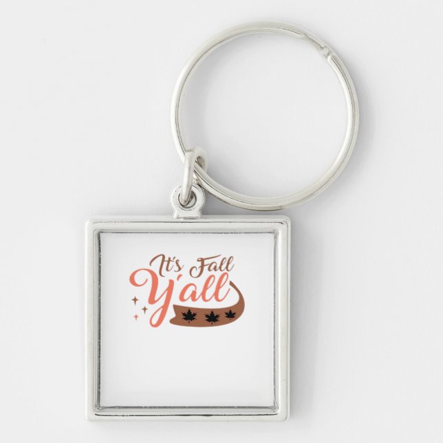 It’s Fall Y’all, Fall Pumpkin Skeleton Creepy Leaf Key Ring (Front)