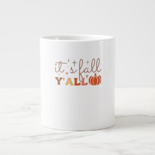 It’s Fall Y’all, Fall Pumpkin Skeleton Creepy Leaf Large Coffee Mug