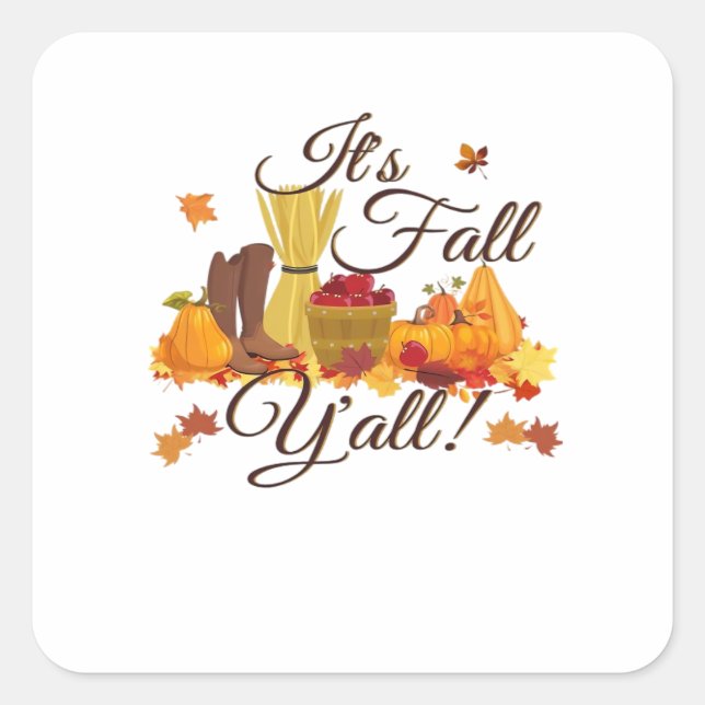 It’s Fall Y’all Funny & Cool Retro Square Sticker (Front)
