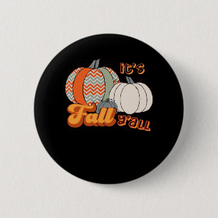 It’s Fall Y’all, Funny Pumpkins Chevron Pattern 6 Cm Round Badge