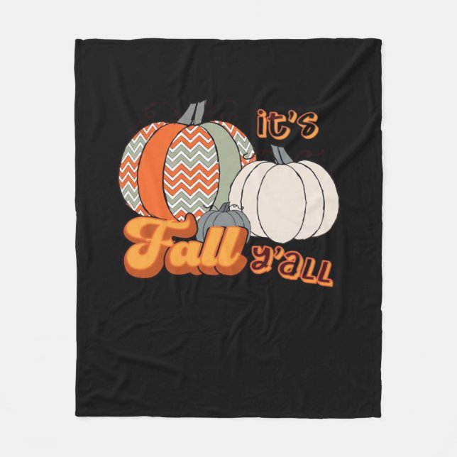 It’s Fall Y’all, Funny Pumpkins Chevron Pattern Fleece Blanket (Front)