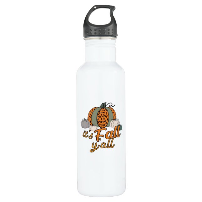 It’s Fall Y’all, Funny Pumpkins Leopard Pattern 710 Ml Water Bottle (Front)