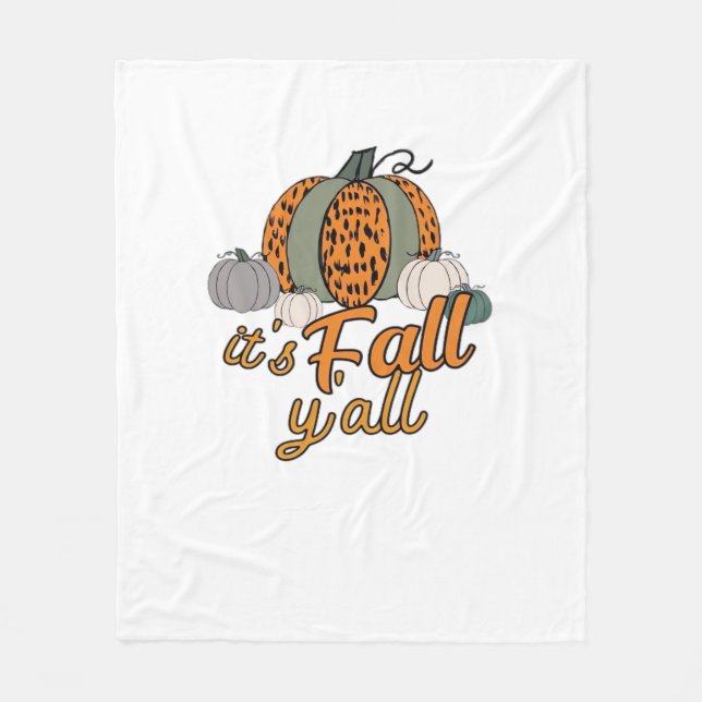 It’s Fall Y’all, Funny Pumpkins Leopard Pattern Fleece Blanket (Front)