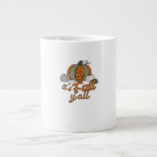 It’s Fall Y’all, Funny Pumpkins Leopard Pattern Large Coffee Mug