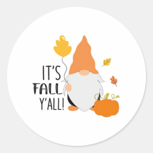 It’s Fall Y’all Gnome Cute Autumn Illustration Gra Classic Round Sticker