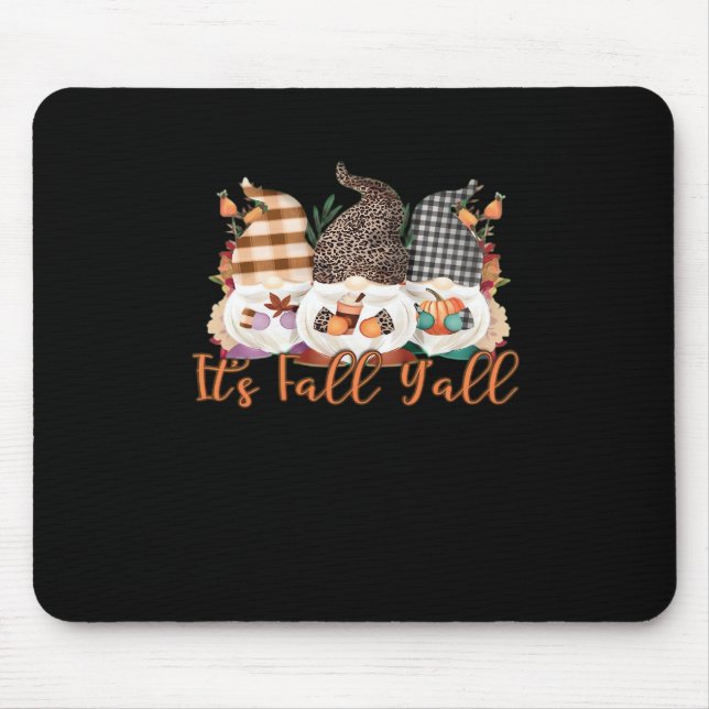 It’s Fall Y’all Gnomes In Autumn Plaid And Leopard Mouse Mat (Front)