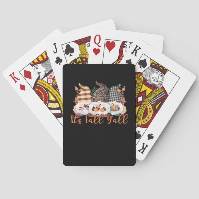 It’s Fall Y’all Gnomes In Autumn Plaid And Leopard Playing Cards (Back)