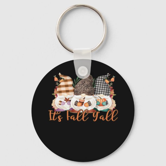 It’s Fall Y’all Gnomes Plaid Leopard Autumn Style Key Ring (Front)