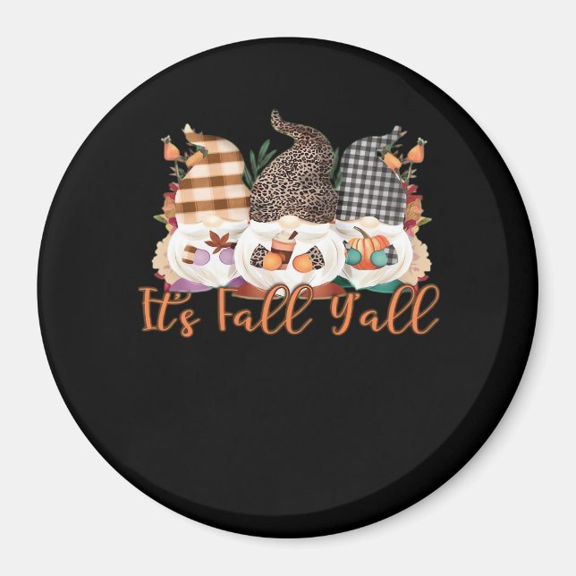 It’s Fall Y’all Gnomes Plaid Leopard Autumn Style Magnet (Front)