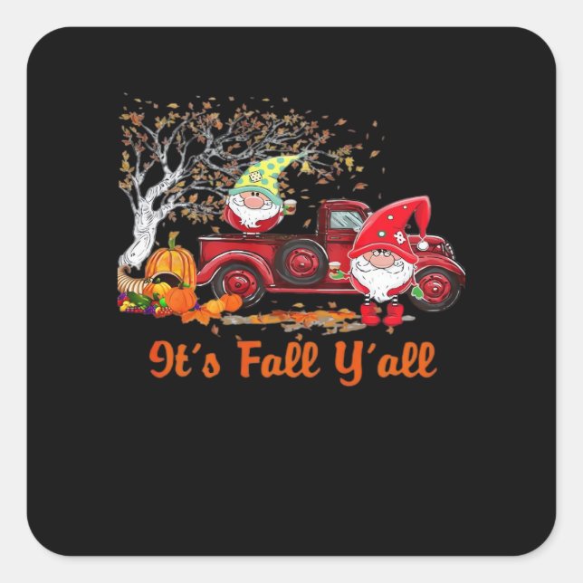 It’s Fall Y’all Gnomes Pumpkin Spice Square Sticker (Front)