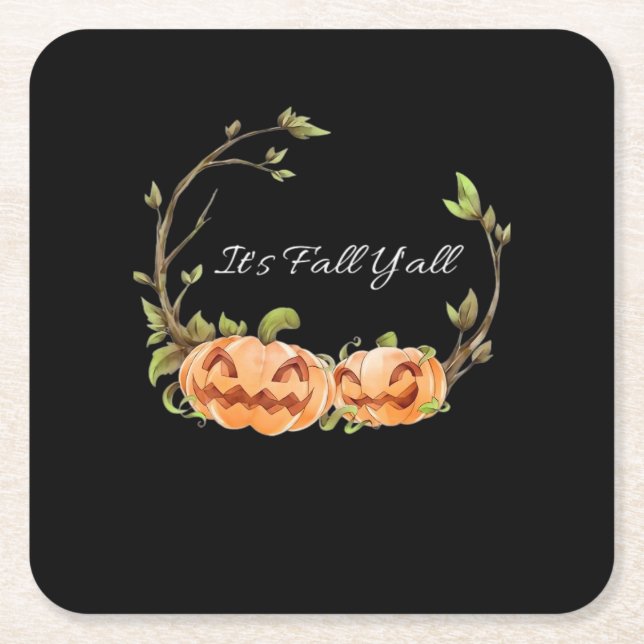 It’s Fall Y’all Halloween Cool Unique Square Paper Coaster (Front)