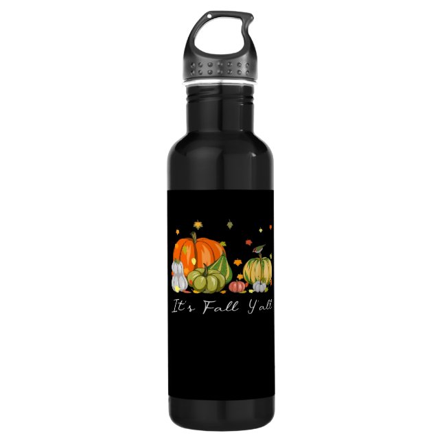 It’s Fall Y’all Halloween Pumpkin Autumn Leaves Th 710 Ml Water Bottle (Front)