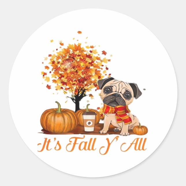 It’s Fall Y’all Halloween Thanksgiving Retro Class Classic Round Sticker (Front)