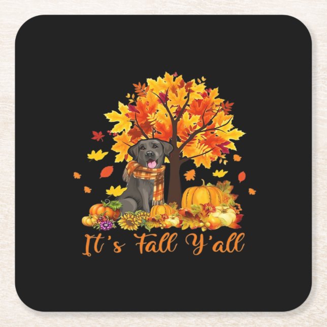 It’s Fall Y’all Halloween Thanksgiving Retro Graph Square Paper Coaster (Front)