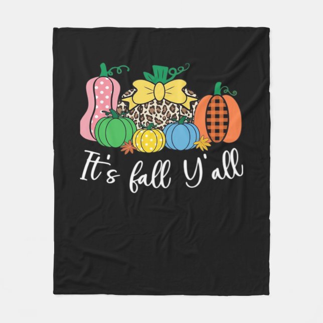 It’s Fall Y’all Leopard Pattern Pumpkin Fleece Blanket (Front)