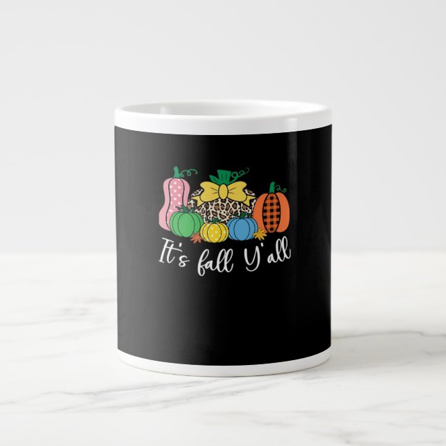 It’s Fall Y’all Leopard Pattern Pumpkin Large Coffee Mug (Front)