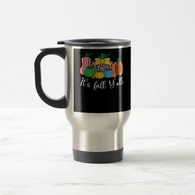 It’s Fall Y’all Leopard Pattern Pumpkin Travel Mug (Left)