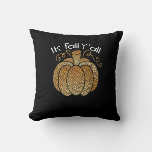It’s Fall Y’all Leopard Print Pumpkin Rustic Happy Cushion
