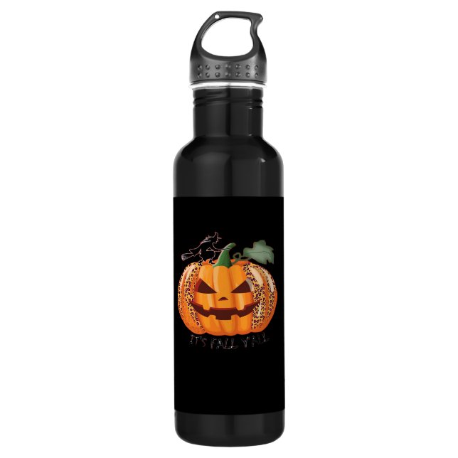 It’s Fall Y’all Leopard Pumpkin Happy Halloween Ne 710 Ml Water Bottle (Front)