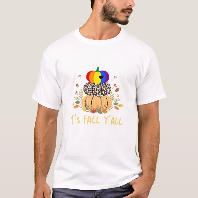 It’s Fall Y’all LGBTQ Pride Pumpkin Creative Casua T-Shirt (Front)