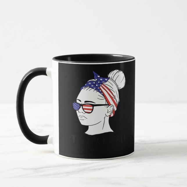 It’s Fall Y’all Messy Bun USA Flag Style Mug (Left)