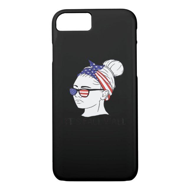 It’s Fall Y’all Messy Bun Women USA Flag Case-Mate iPhone Case (Back)
