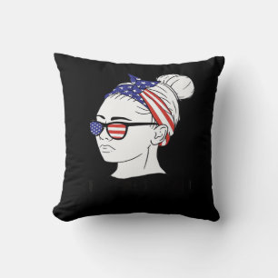 It’s Fall Y’all Messy Bun Women USA Flag Cushion