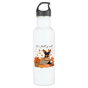 It’s Fall Y’all - Miniature Pinscher With Pumpkins 710 Ml Water Bottle