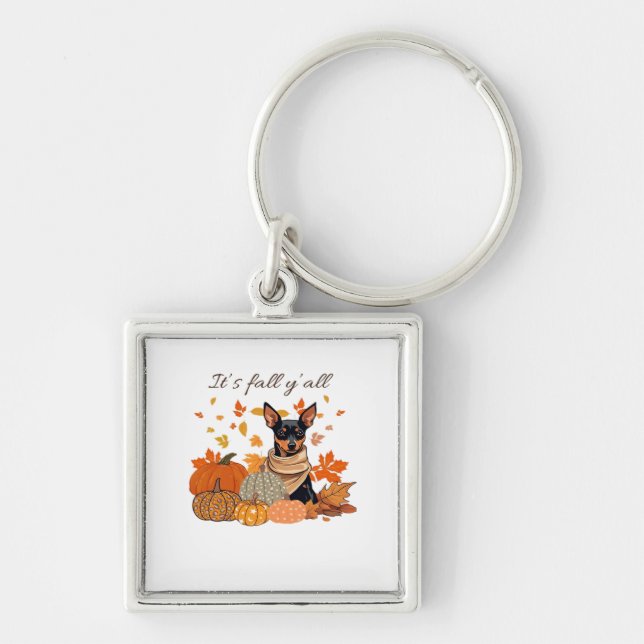 It’s Fall Y’all - Miniature Pinscher With Pumpkins Key Ring (Front)