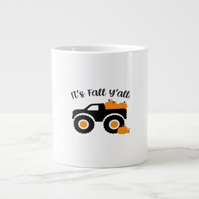 It’s Fall Y’all Monster With Pumpkins Graphic Desi Large Coffee Mug (Front)