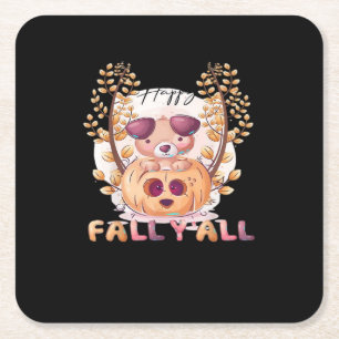 It’s Fall Y’all Pumpkin Autumn Halloween Cat Fall Square Paper Coaster