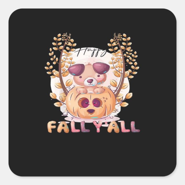 It’s Fall Y’all Pumpkin Autumn Halloween Cat Fall  Square Sticker (Front)