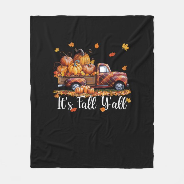 It’s Fall Y’all Pumpkin Autumn Tree Hello Fall Min Fleece Blanket (Front)