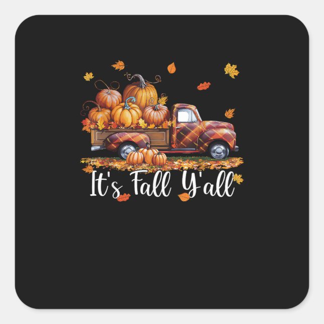 It’s Fall Y’all Pumpkin Autumn Tree Hello Fall Min Square Sticker (Front)