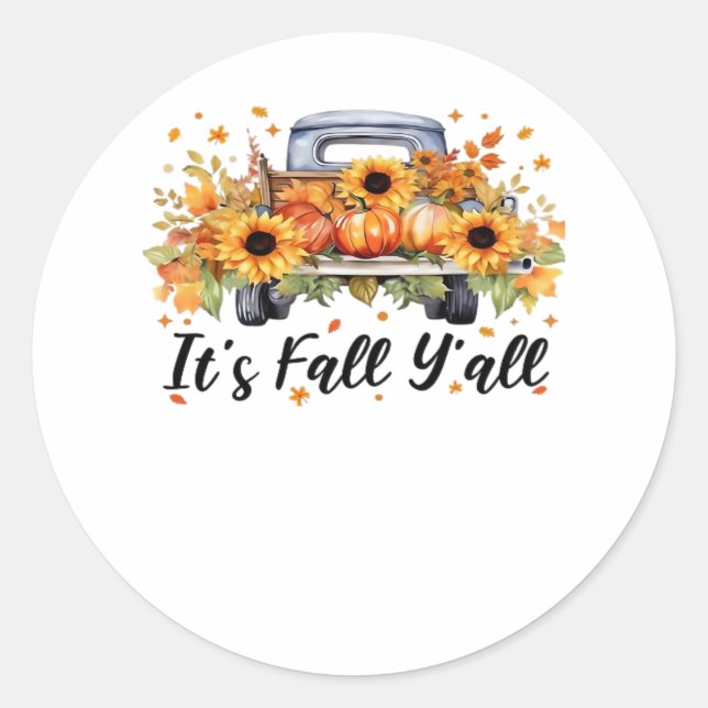It’s Fall Y’all Pumpkin Autumn Tree Hello Fall Wom Classic Round Sticker (Front)