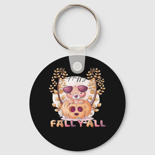 It’s Fall Y’all Pumpkin Halloween Cat Autumn Key Ring (Front)