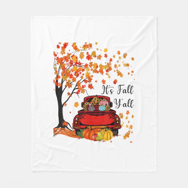 It’s Fall Y’all Pumpkin Leopard Fall Season Autumn Fleece Blanket (Front)