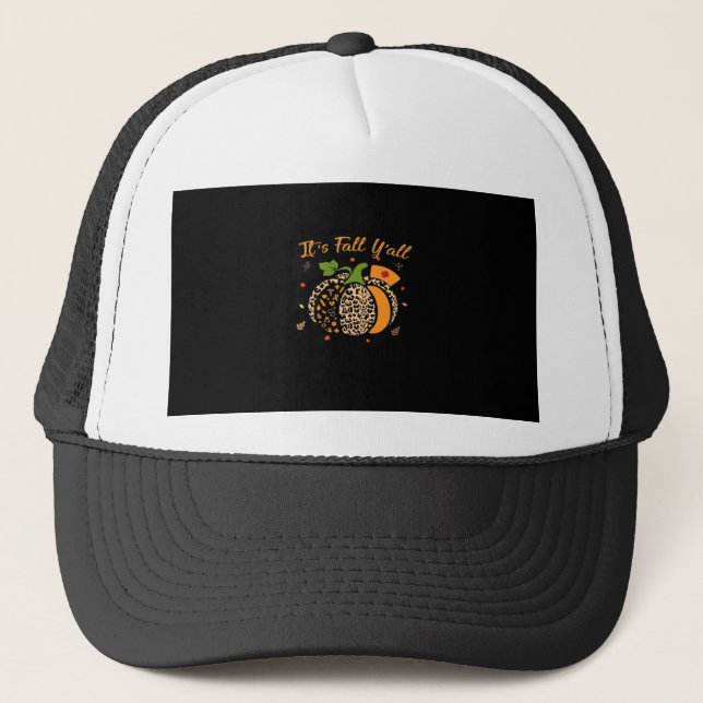 It’s Fall Y’all Pumpkin Leopard Nurse Halloween  Trucker Hat (Front)