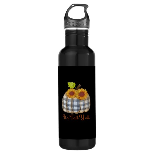 It’s Fall Y’all Pumpkin Plaid Design Halloween Fun 710 Ml Water Bottle (Front)