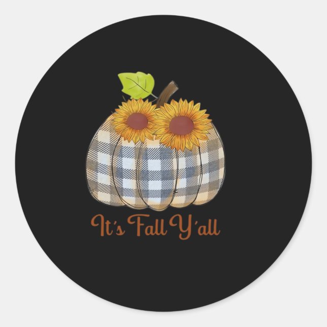 It’s Fall Y’all Pumpkin Plaid Design Halloween Fun Classic Round Sticker (Front)